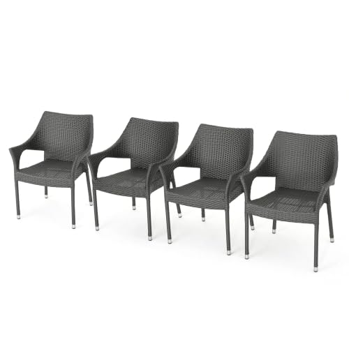 Set of 4 Grey PE Wicker Stackable Armchairs X51656
