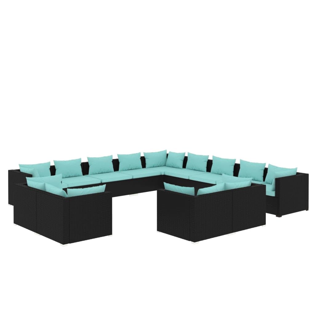 Black 13-Piece PE Rattan Outdoor Sectional Sofa W80266