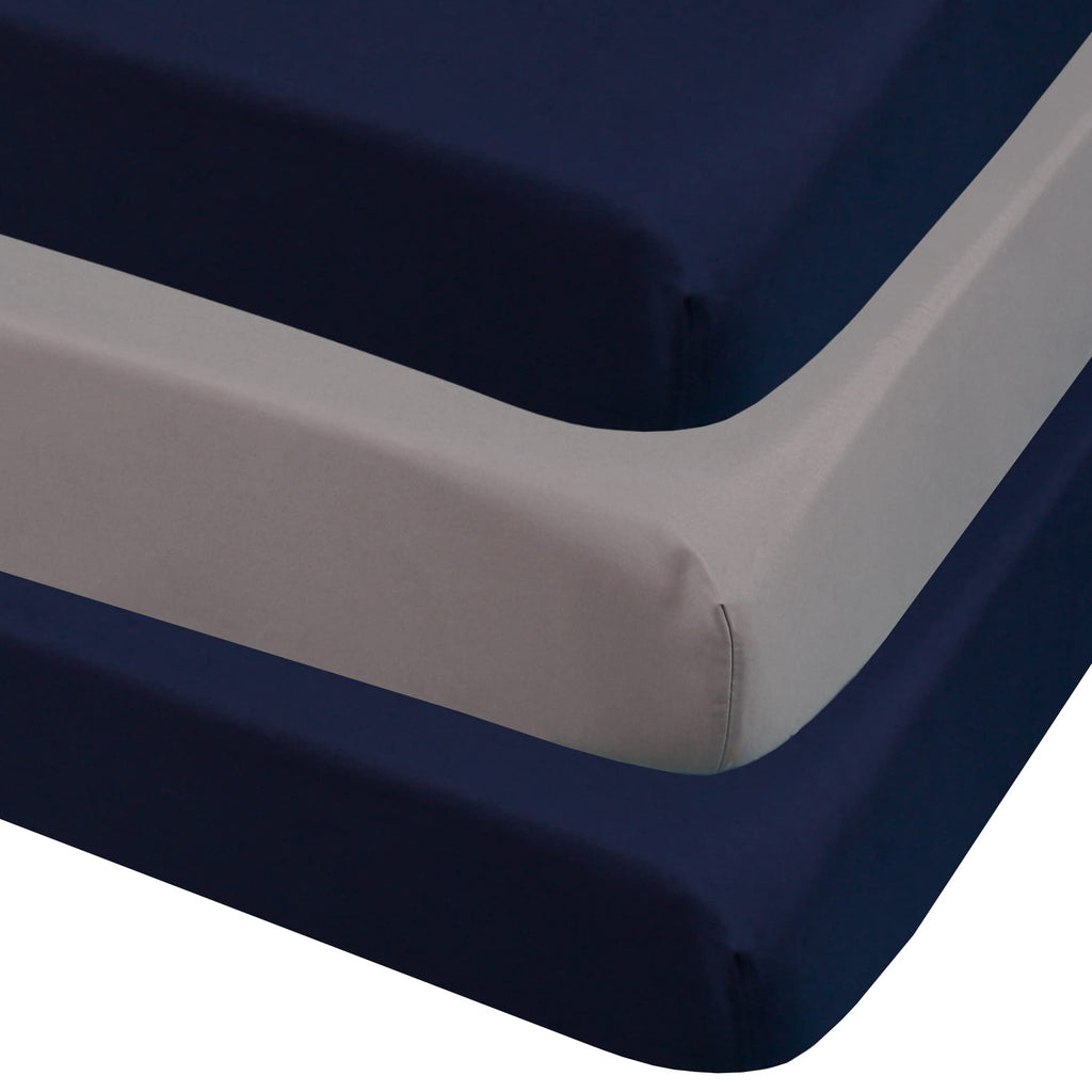 3-Pack Fitted Crib Sheets Set, 9" Deep Microfiber, Navy Blue Charcoal Gray R148