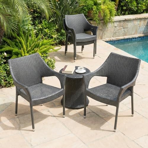 Set of 4 Grey PE Wicker Stackable Armchairs X51656