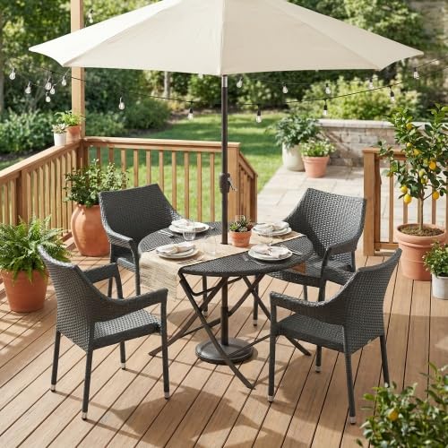Set of 4 Grey PE Wicker Stackable Armchairs X51656