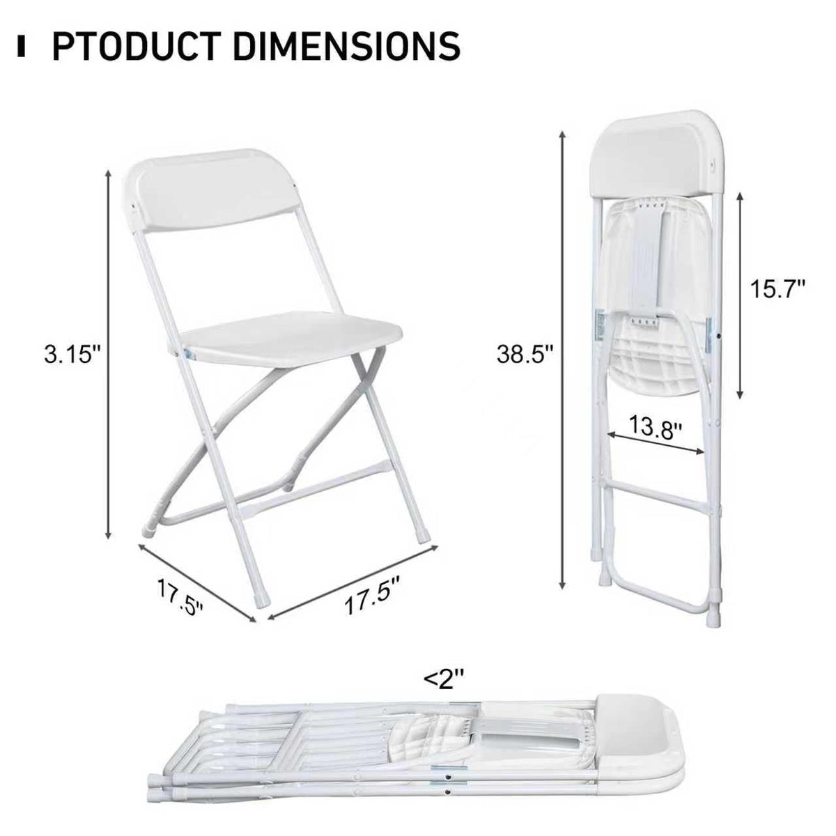 10 Pack White Folding Chairs 350LBS Capacity Steel L43355