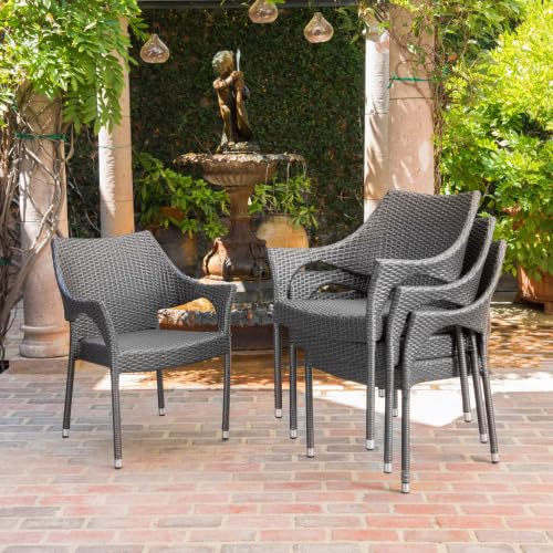 Set of 4 Grey PE Wicker Stackable Armchairs X51656