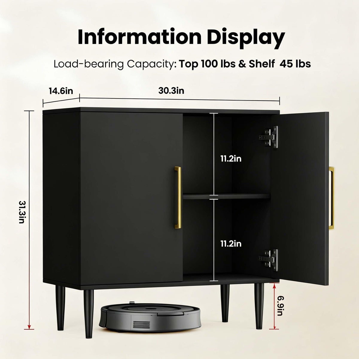 Black Storage Cabinet with Doors and Adjustable Shelf B66014