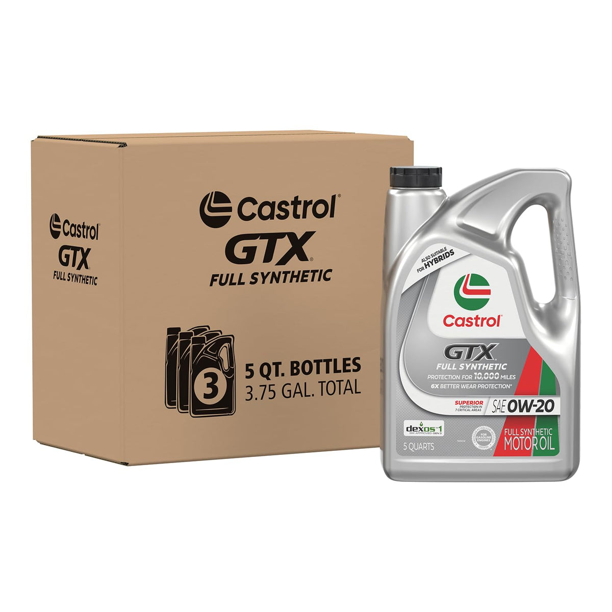 Full Synthetic 0W-20 Motor Oil, 5 Quarts, Pack of 3 U526386