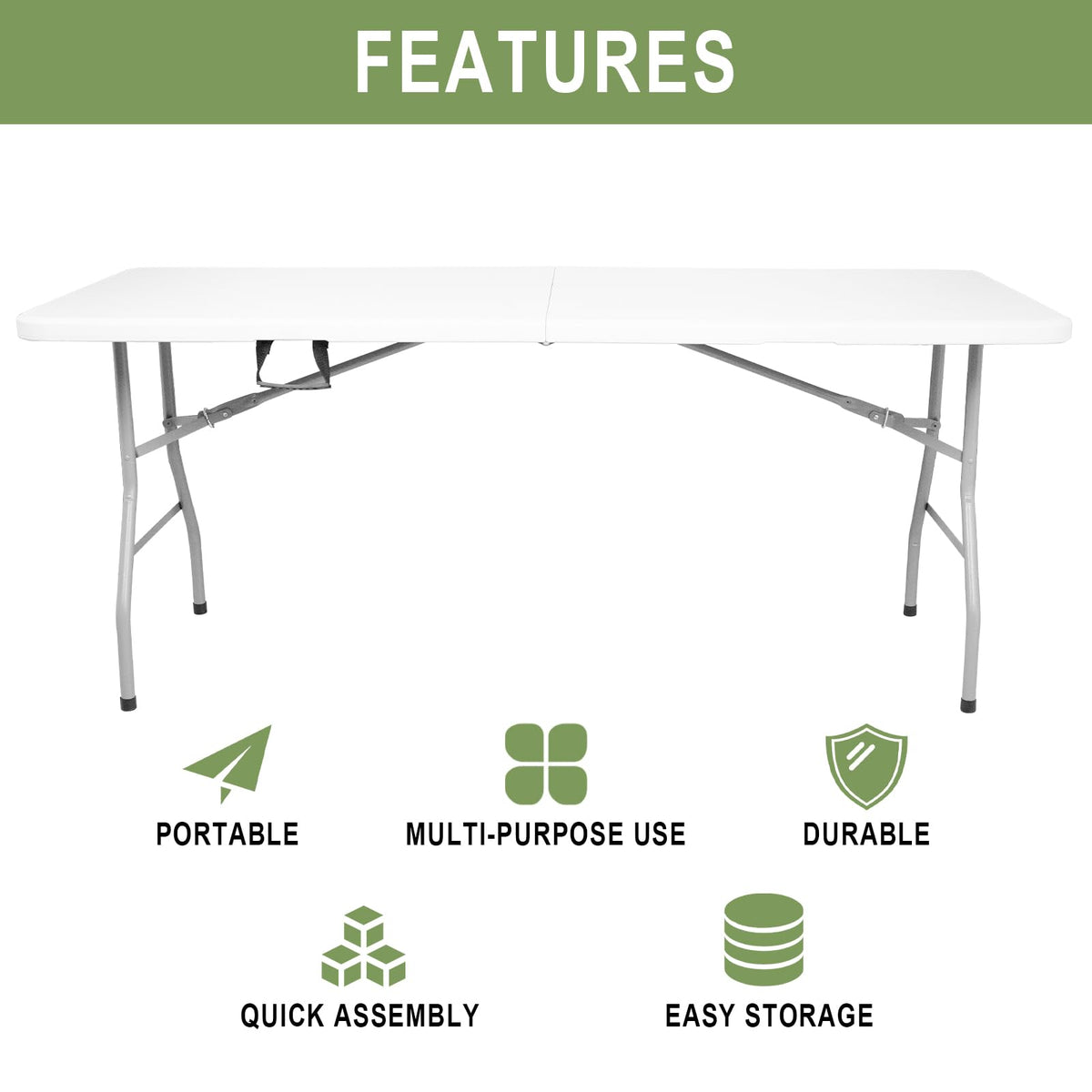 6FT Plastic Folding Table with Lock and Handle G43835