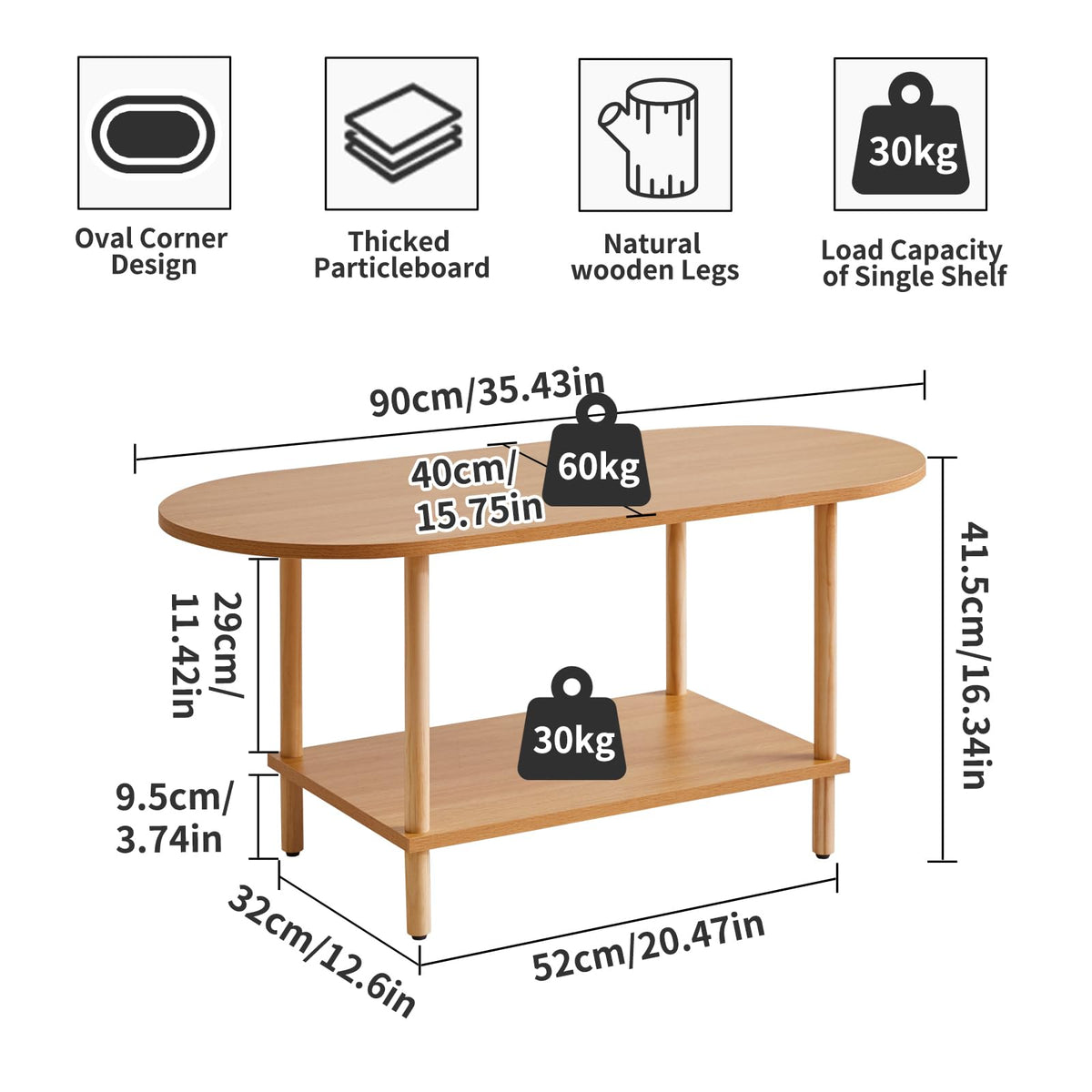 Wooden 2 Tier Coffee Table with Storage Shelf D766086