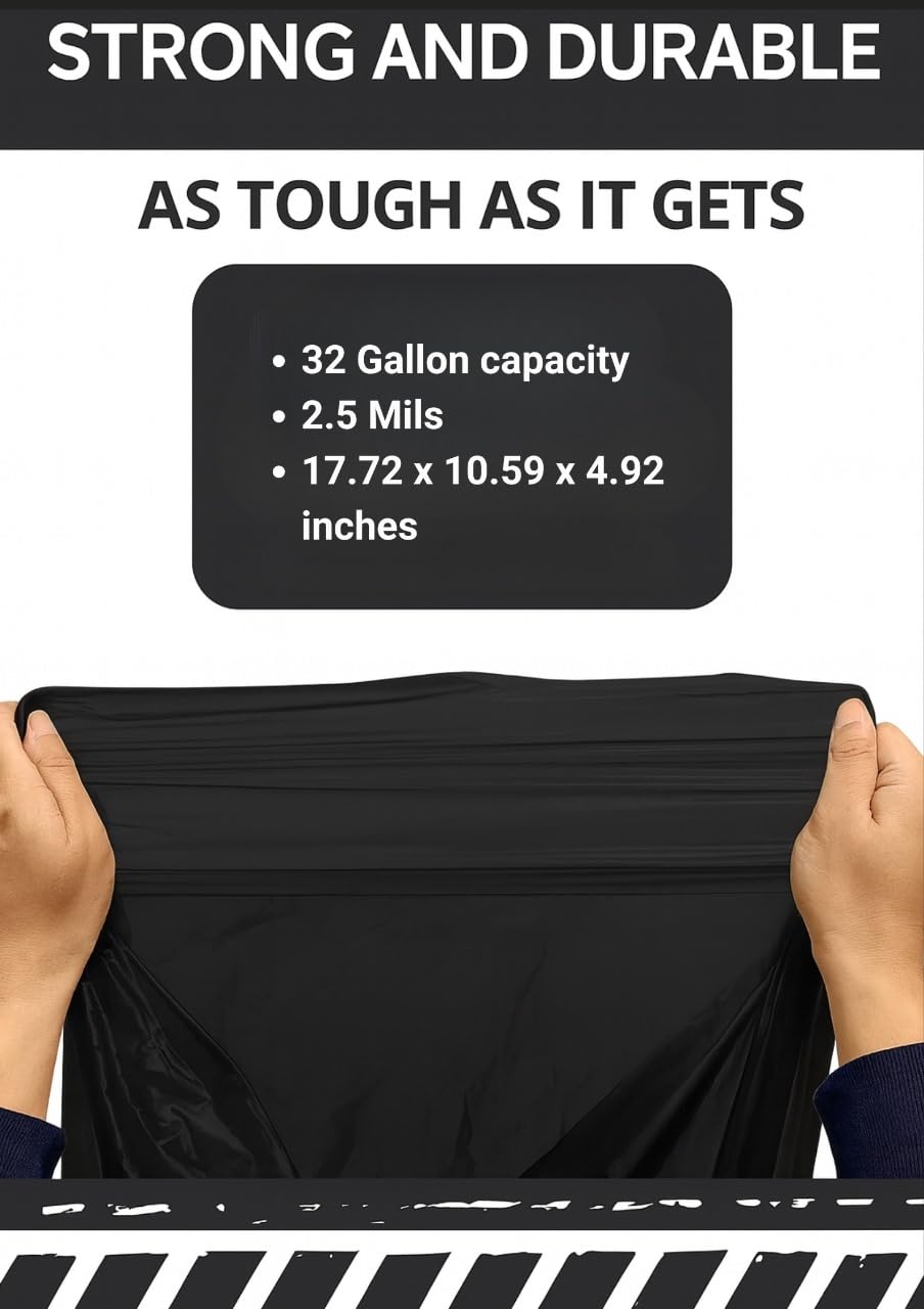 32-33 Gallon 2.5 Mil Black Heavy Duty Trash Bags 100 Count G25180