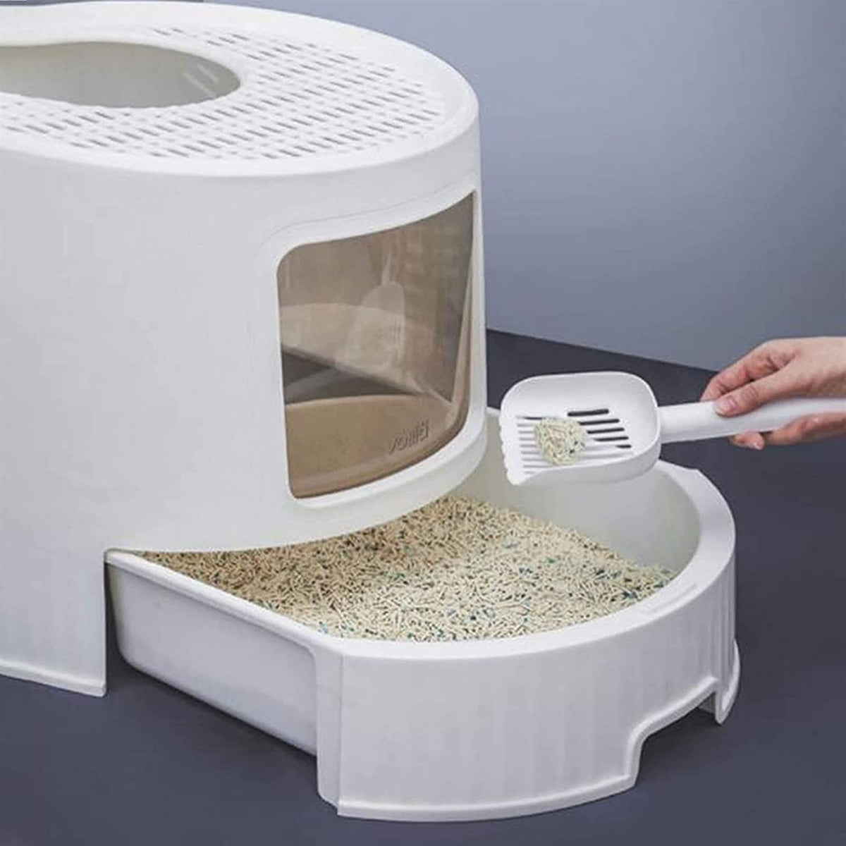Large White Cat Litter Box with Lid C30990