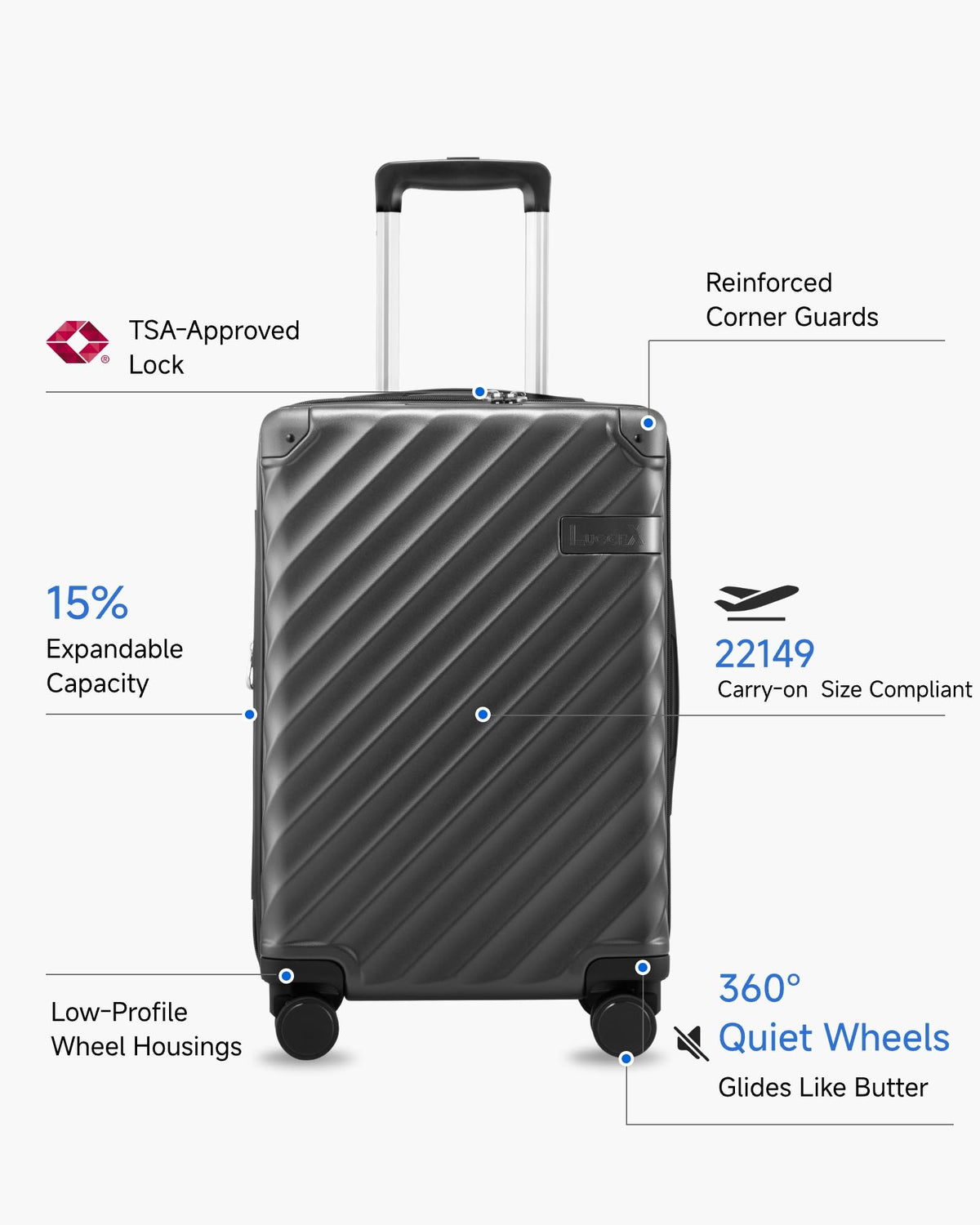 20 Inch Carry On Luggage 22x14x9 Charcoal Metallic X70395