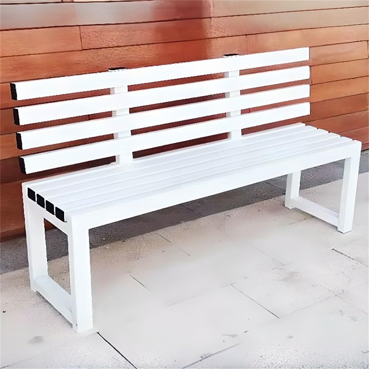 White Water-Resistant Alloy Patio Bench with Back W4418