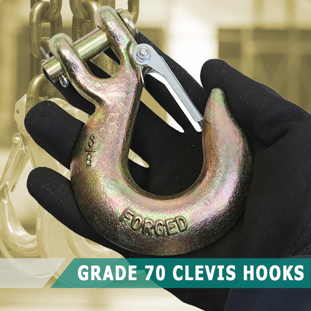 4 Pack 3/8" Grade 70 Forged Clevis Slip Hook with Safety Latch M9961