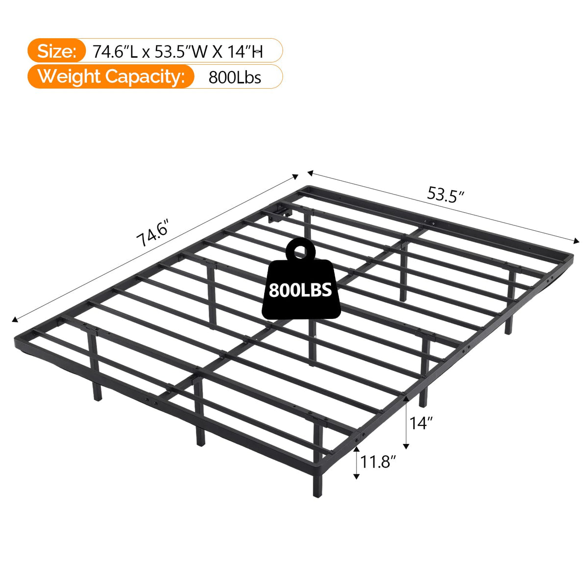14 Inch Full Floating Bed Frame with USB Charging Station and LED Lights G527339