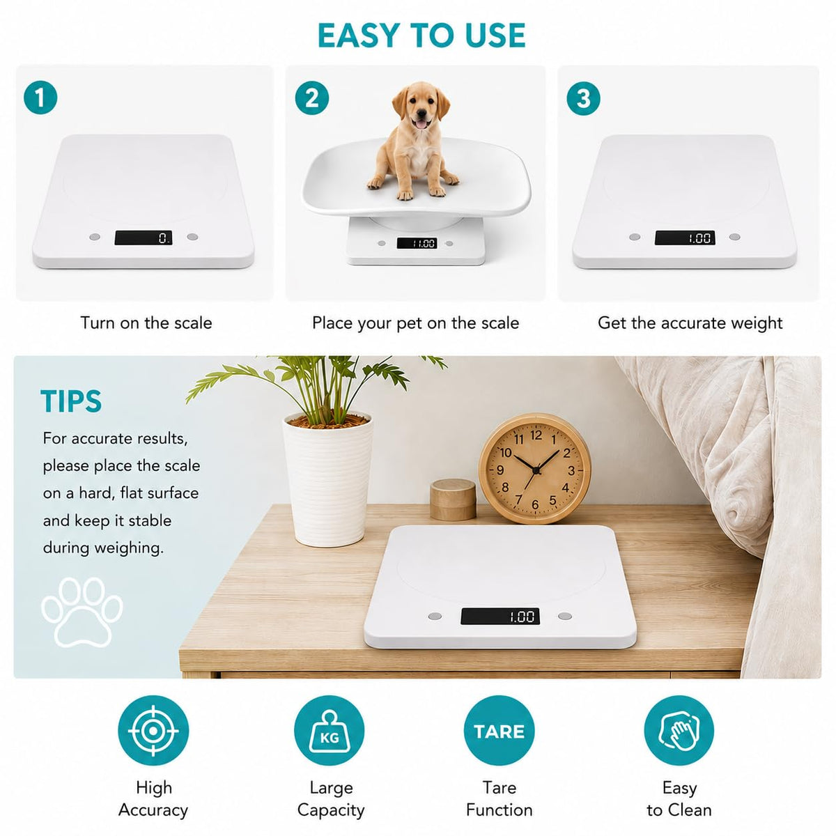 Digital Pet Scale with Removable Tray & Tape Measure I902092