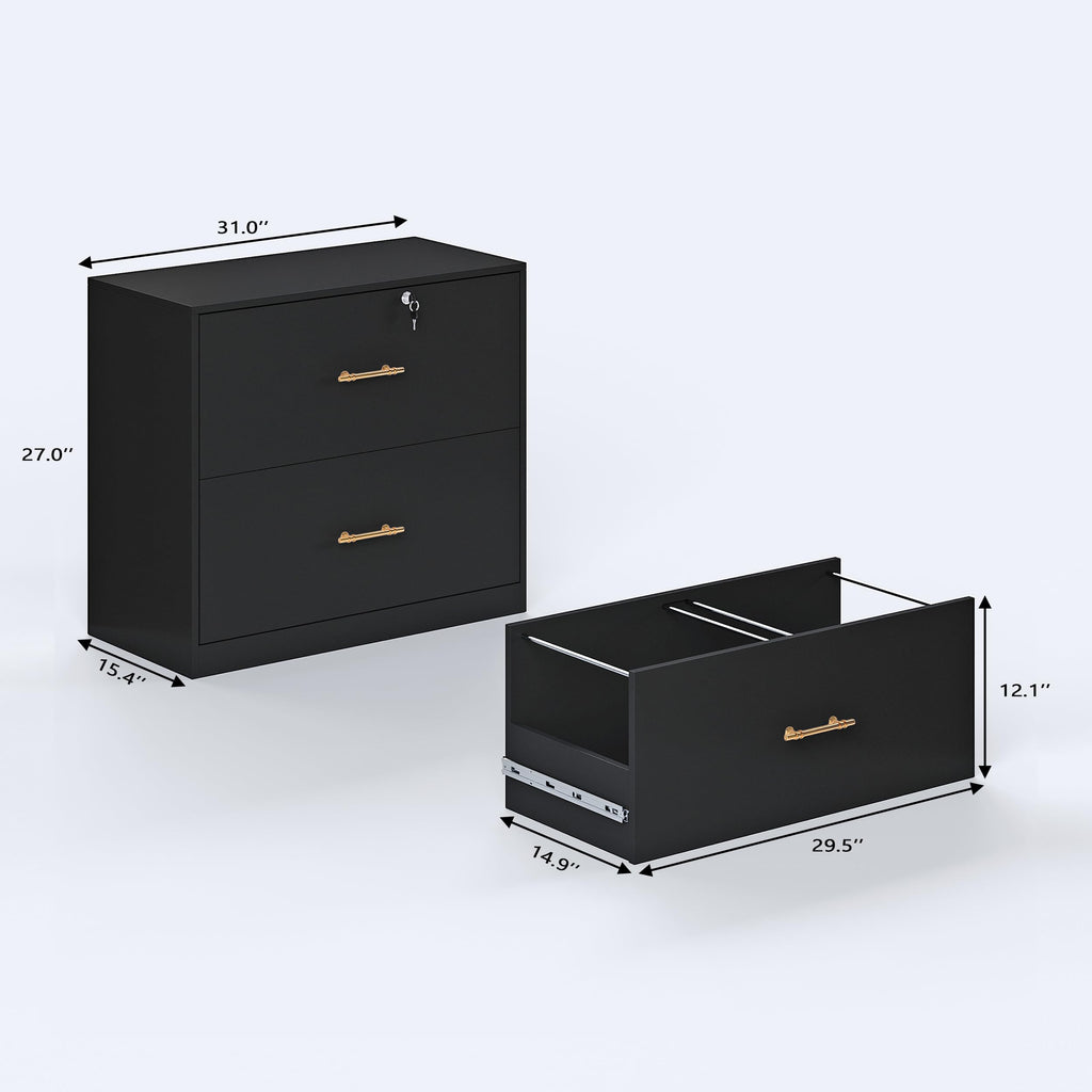 Black 2 Drawer Lateral File Cabinet with Lock R3425