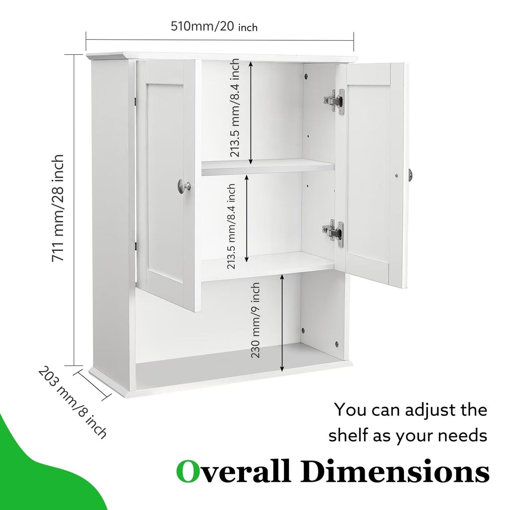 White 20x28 Inch Wall Mounted Bathroom Cabinet with Adjustable Shelf Z12911