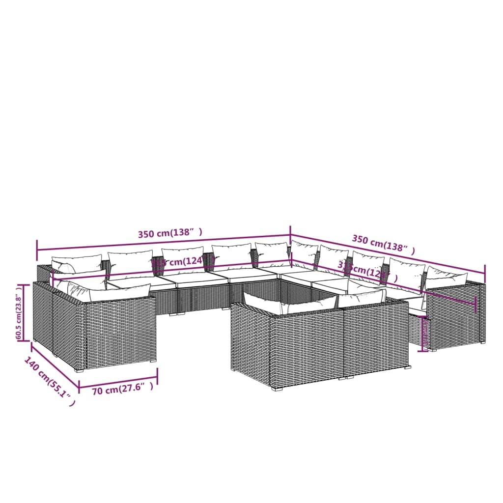 Black 13-Piece PE Rattan Outdoor Sectional Sofa W80266
