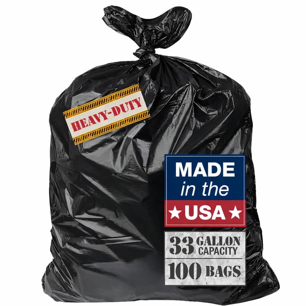 32-33 Gallon 2.5 Mil Black Heavy Duty Trash Bags 100 Count G25180