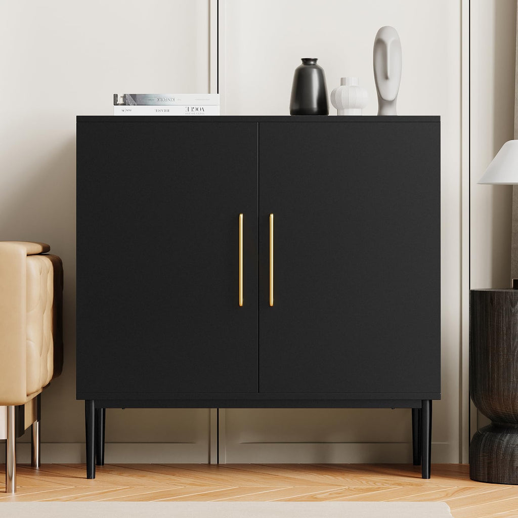 Black Storage Cabinet with Doors and Adjustable Shelf B66014