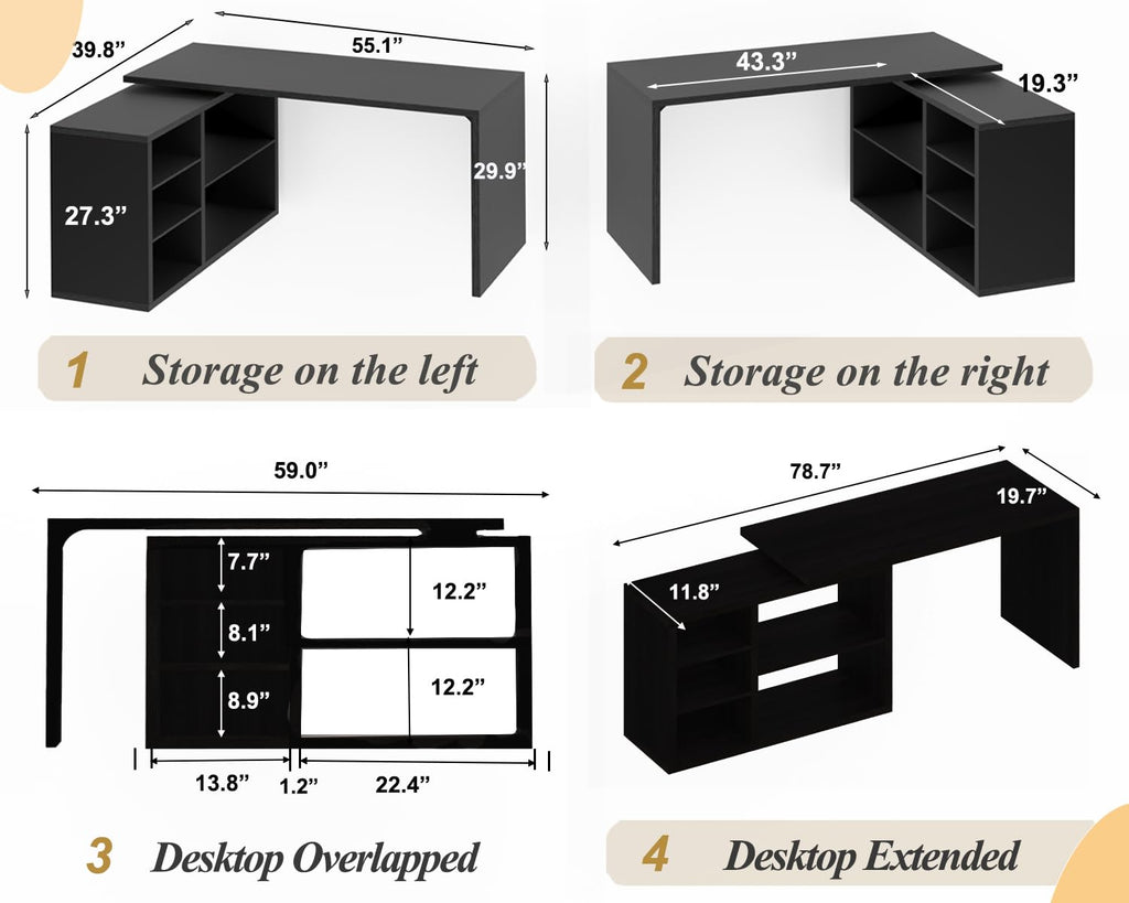 Black L Shaped Wood Computer Desk with Storage Q159731