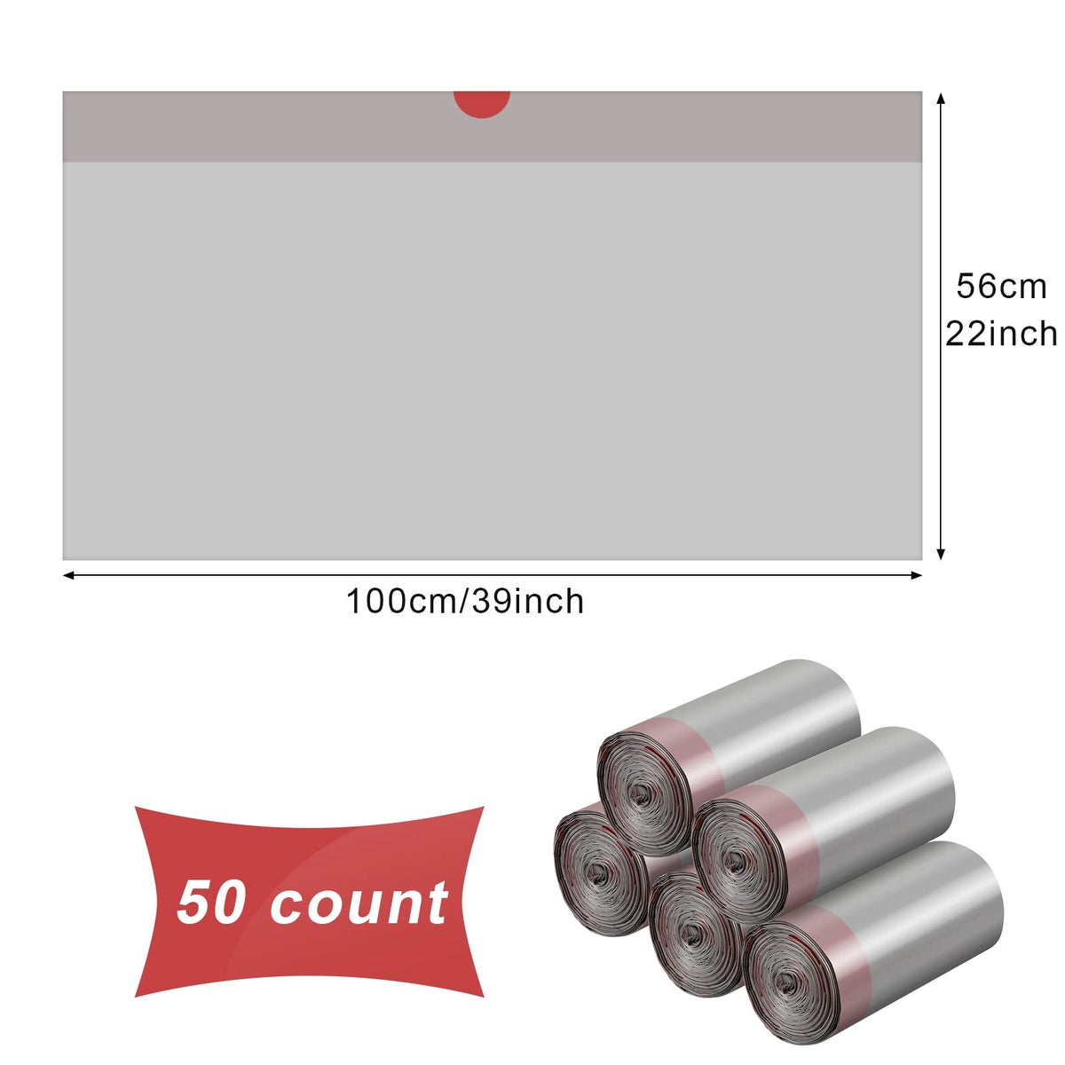 50 Count Jumbo Cat Litter Box Liners 39 x 22 Inch Gray Red G686