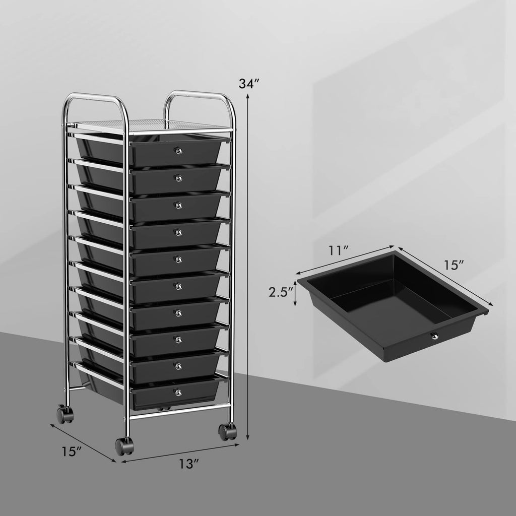 Rolling Utility Cart with 10 Drawers and Lockable Wheels G6355
