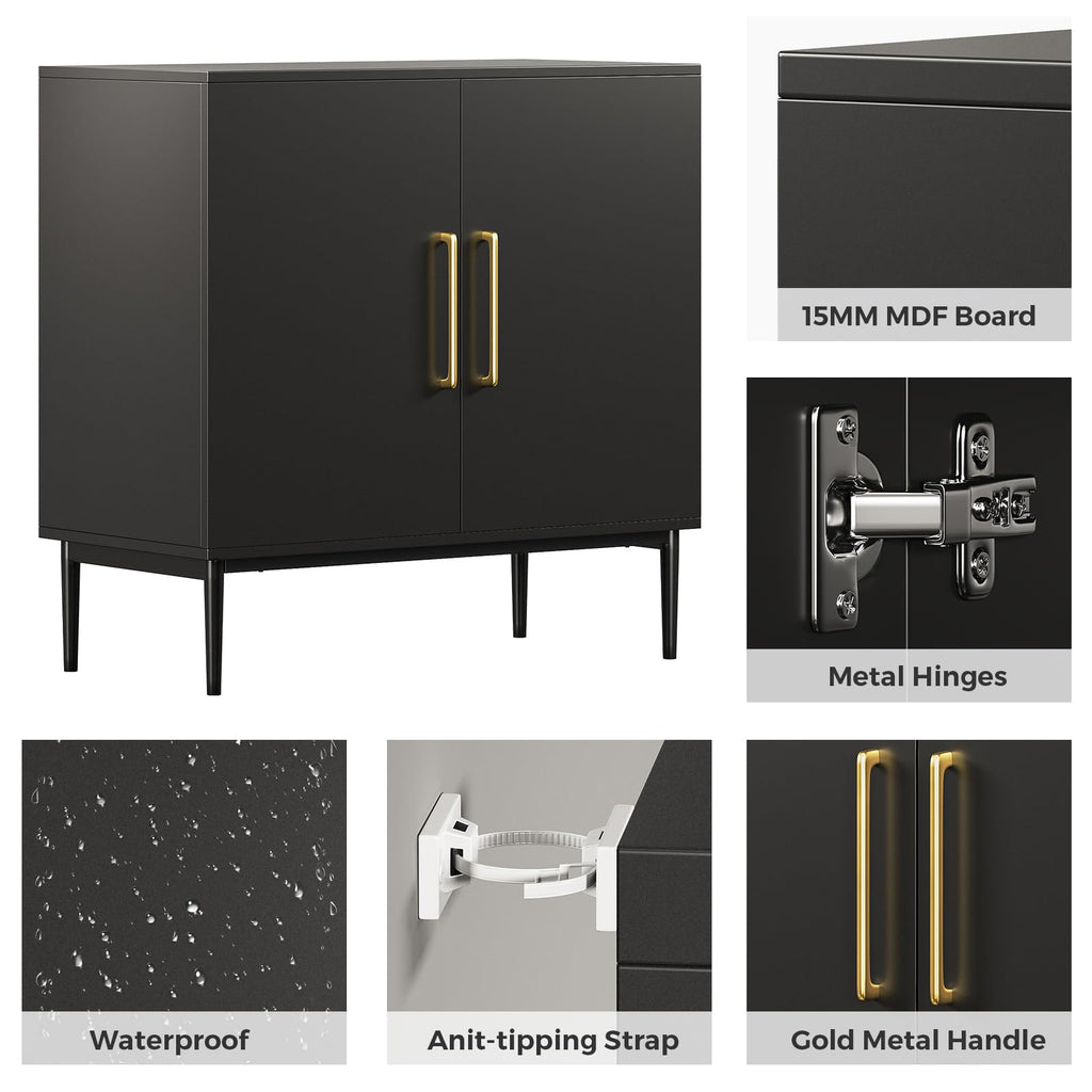 Black Storage Cabinet with Doors and Adjustable Shelf B66014