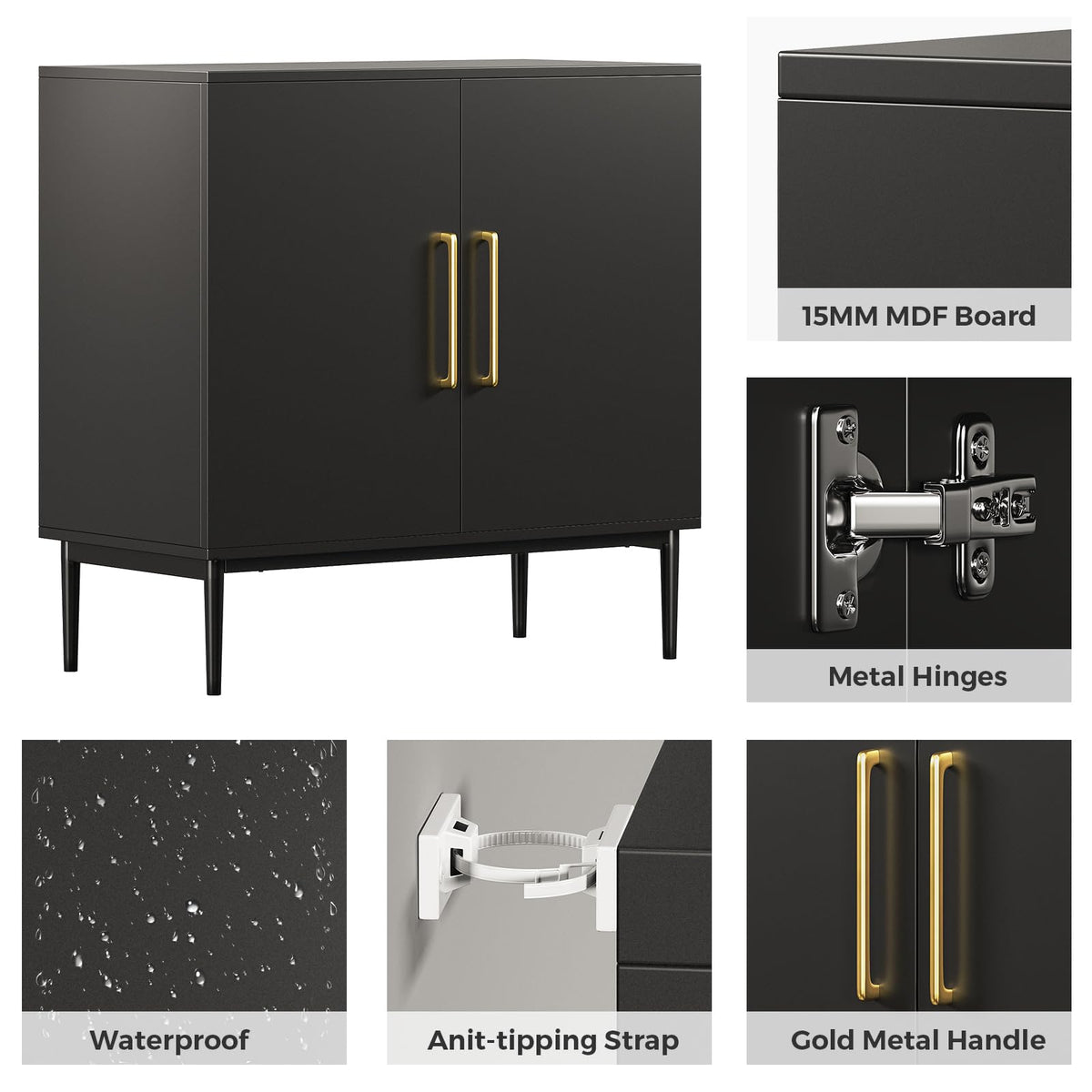 Black Storage Cabinet with Doors and Adjustable Shelf B66014