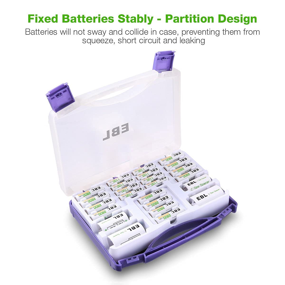 Purple Battery Box with 12 AA Batteries, 8 AAA Batteries, C Adapters, D Adapters X444