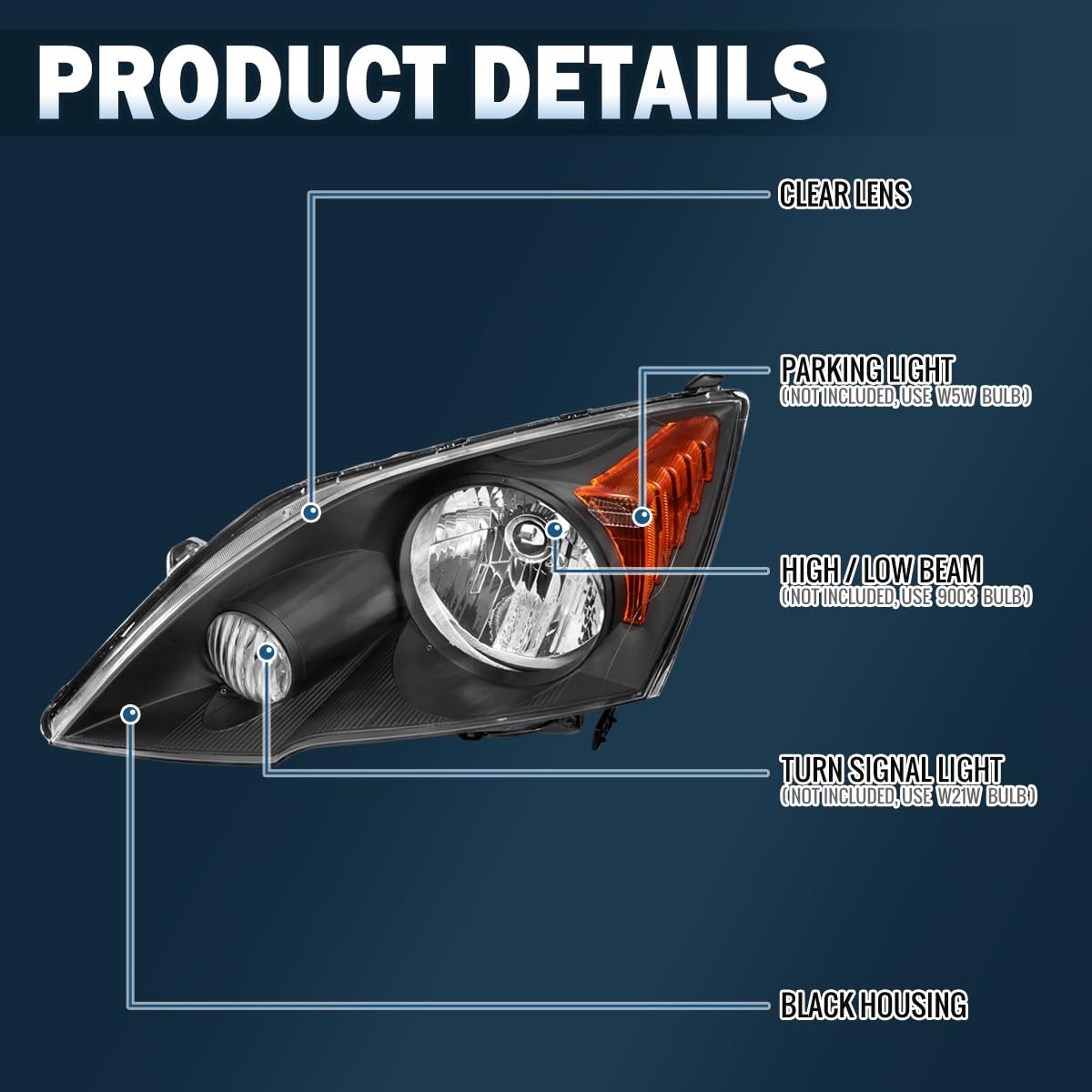 Black Halogen Headlights Pair Q582