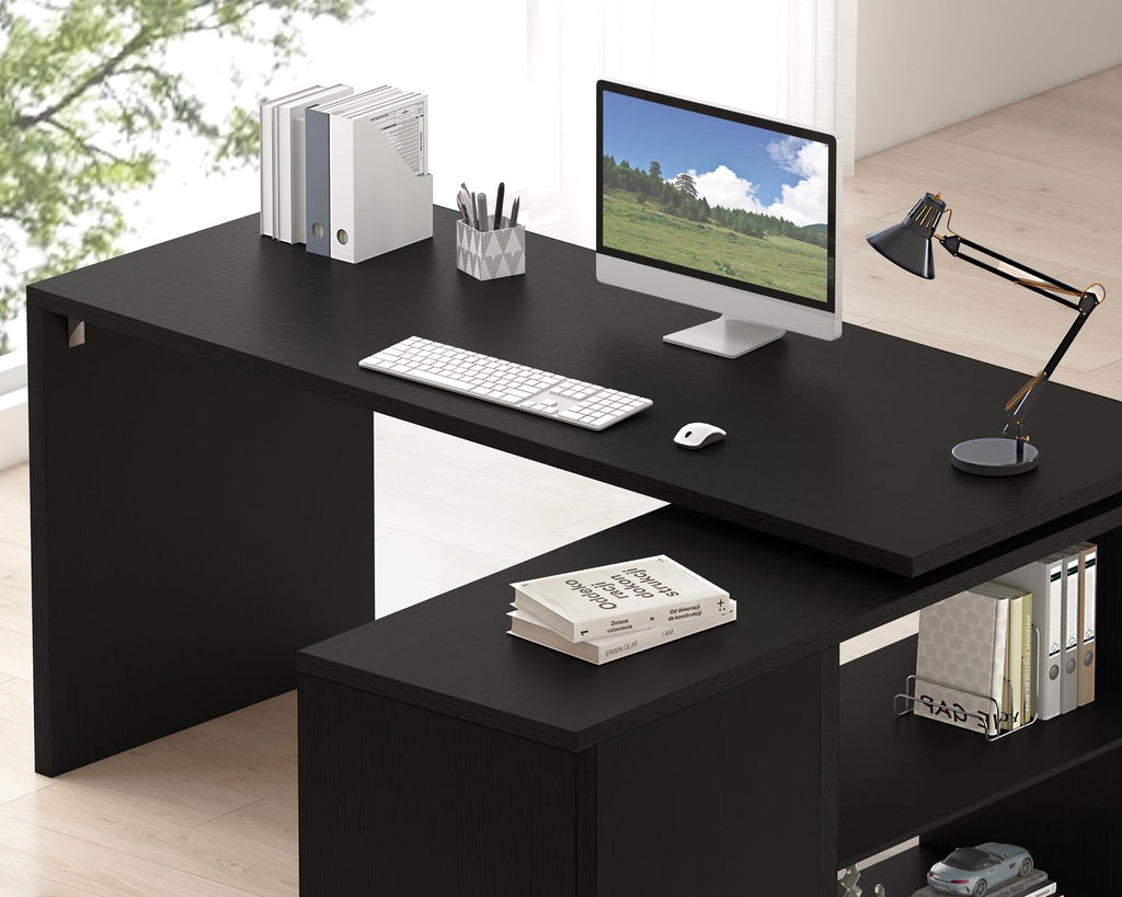 Black L Shaped Wood Computer Desk with Storage Q159731