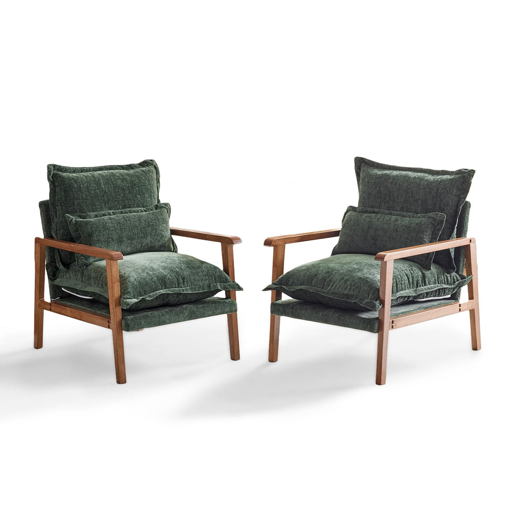 Dark Green Chenille Accent Armchairs Set of 2 with Lumbar Pillow F78750