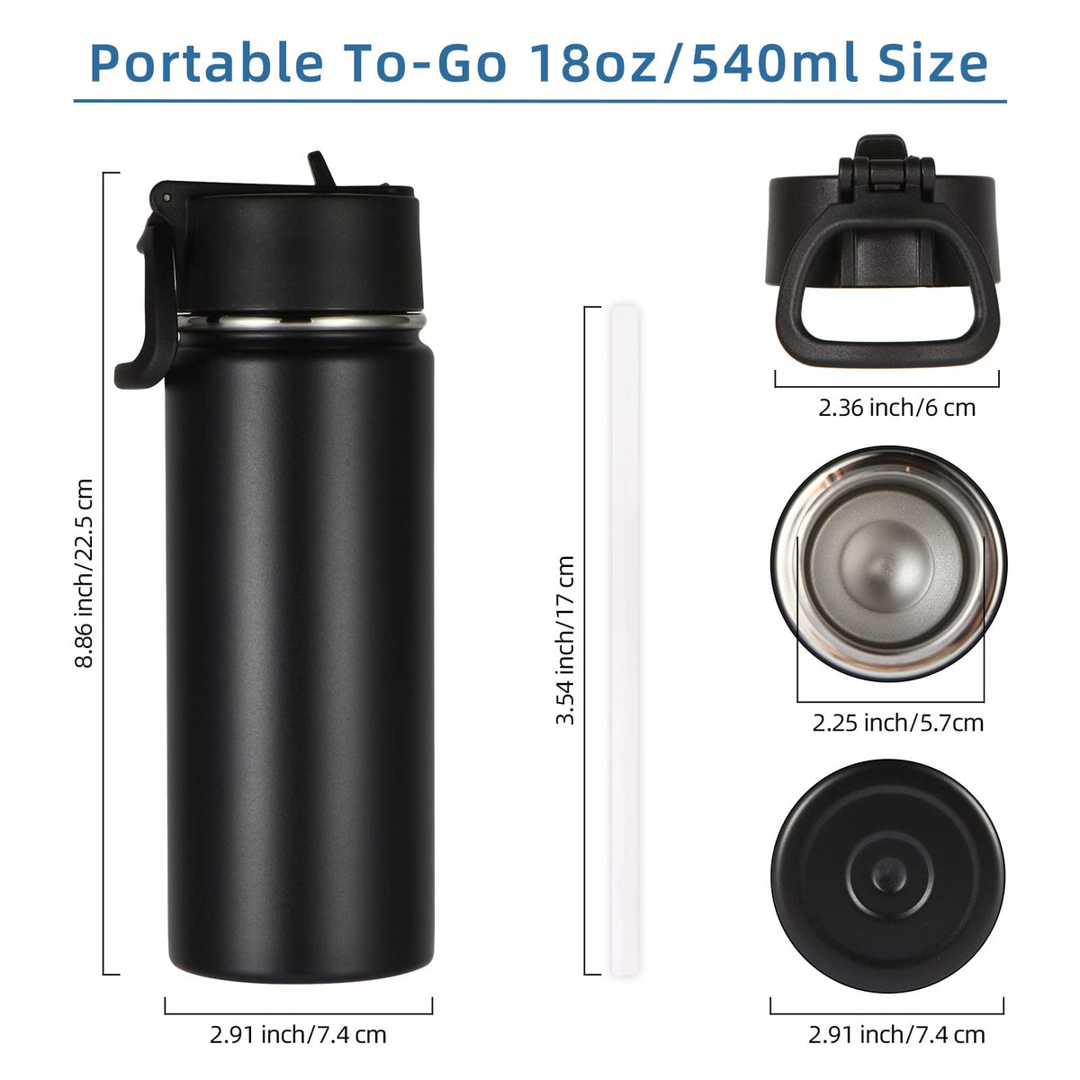 18oz Insulated Stainless Steel Kids Water Bottle with Straw Lid S74061