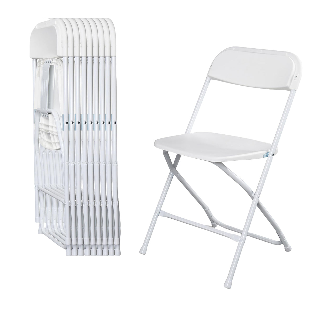 10 Pack White Folding Chairs 350LBS Capacity Steel L43355