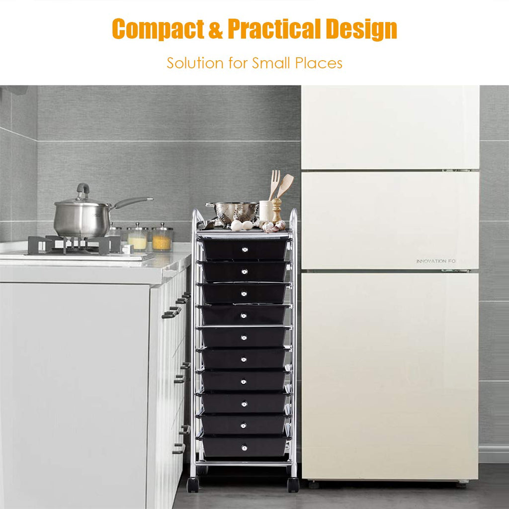 Rolling Utility Cart with 10 Drawers and Lockable Wheels G6355