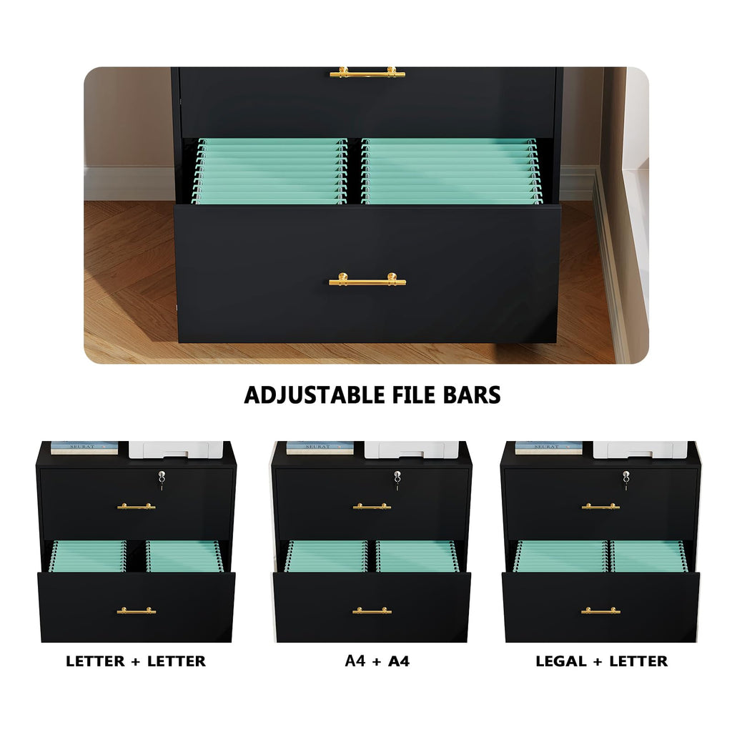 Black 2 Drawer Lateral File Cabinet with Lock R3425