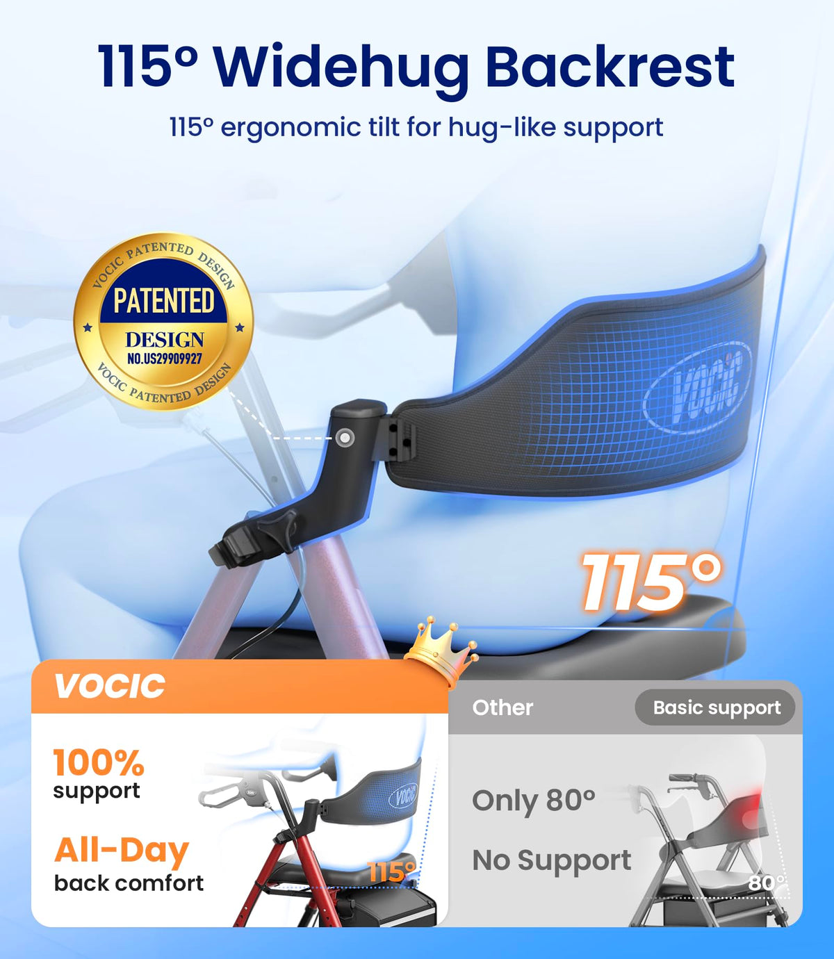 Rollator Walker with Seat, 8" All Terrain D961934