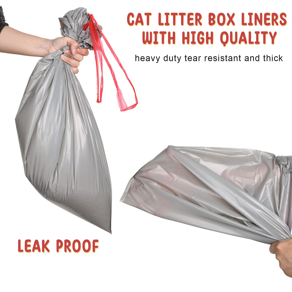 50 Count Jumbo Cat Litter Box Liners 39 x 22 Inch Gray Red G686