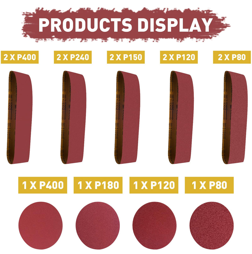 4 x 36 Inch Aluminum Oxide Sanding Belts and 6 Inch Sanding Discs Pack of 14 A9317