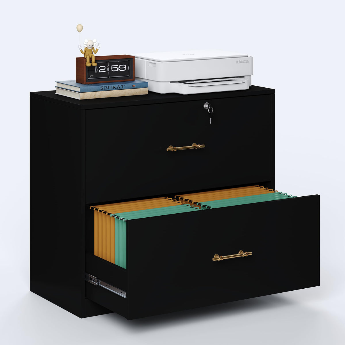 Black 2 Drawer Lateral File Cabinet with Lock R3425