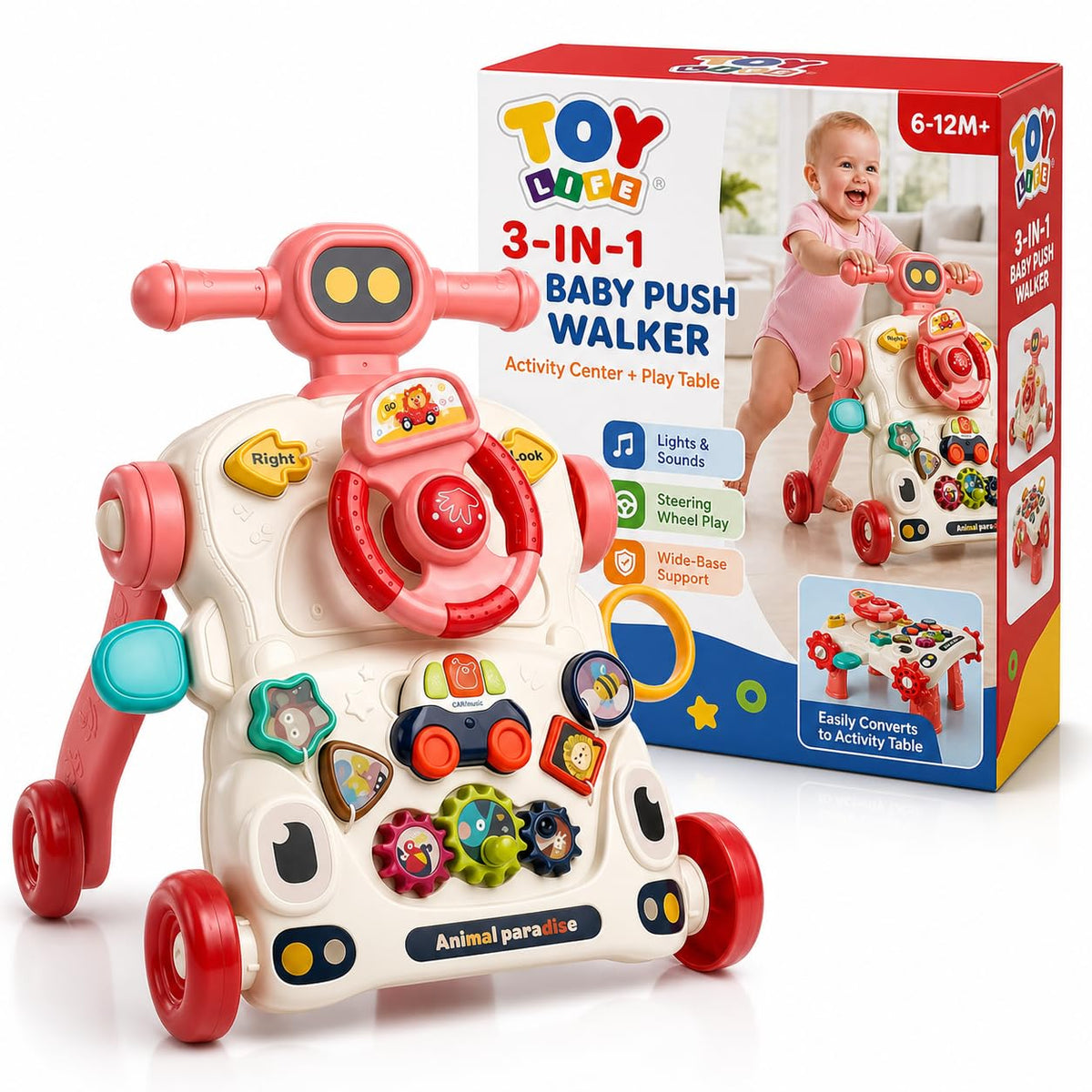 3-in-1 Baby Push Walker Sit to Stand Activity Table W60068