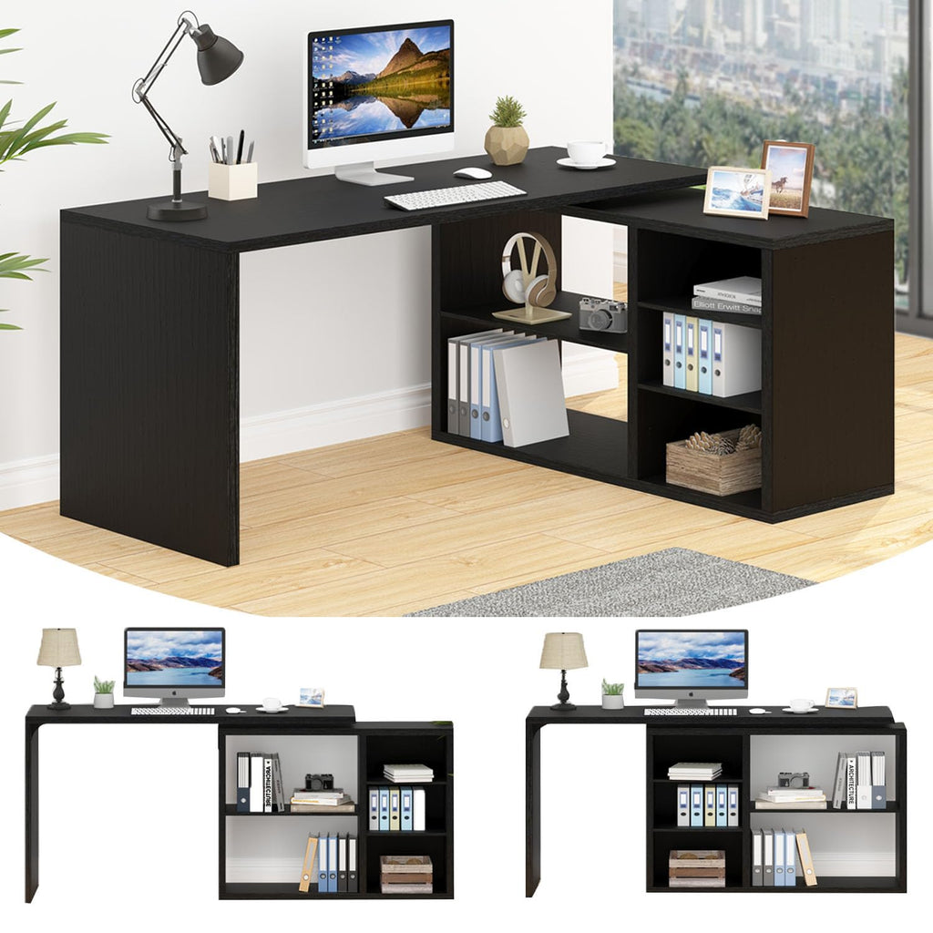 Black L Shaped Wood Computer Desk with Storage Q159731