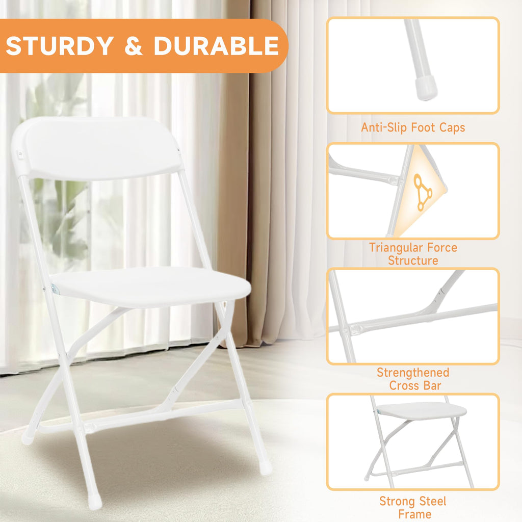 10 Pack White Folding Chairs 350LBS Capacity Steel L43355