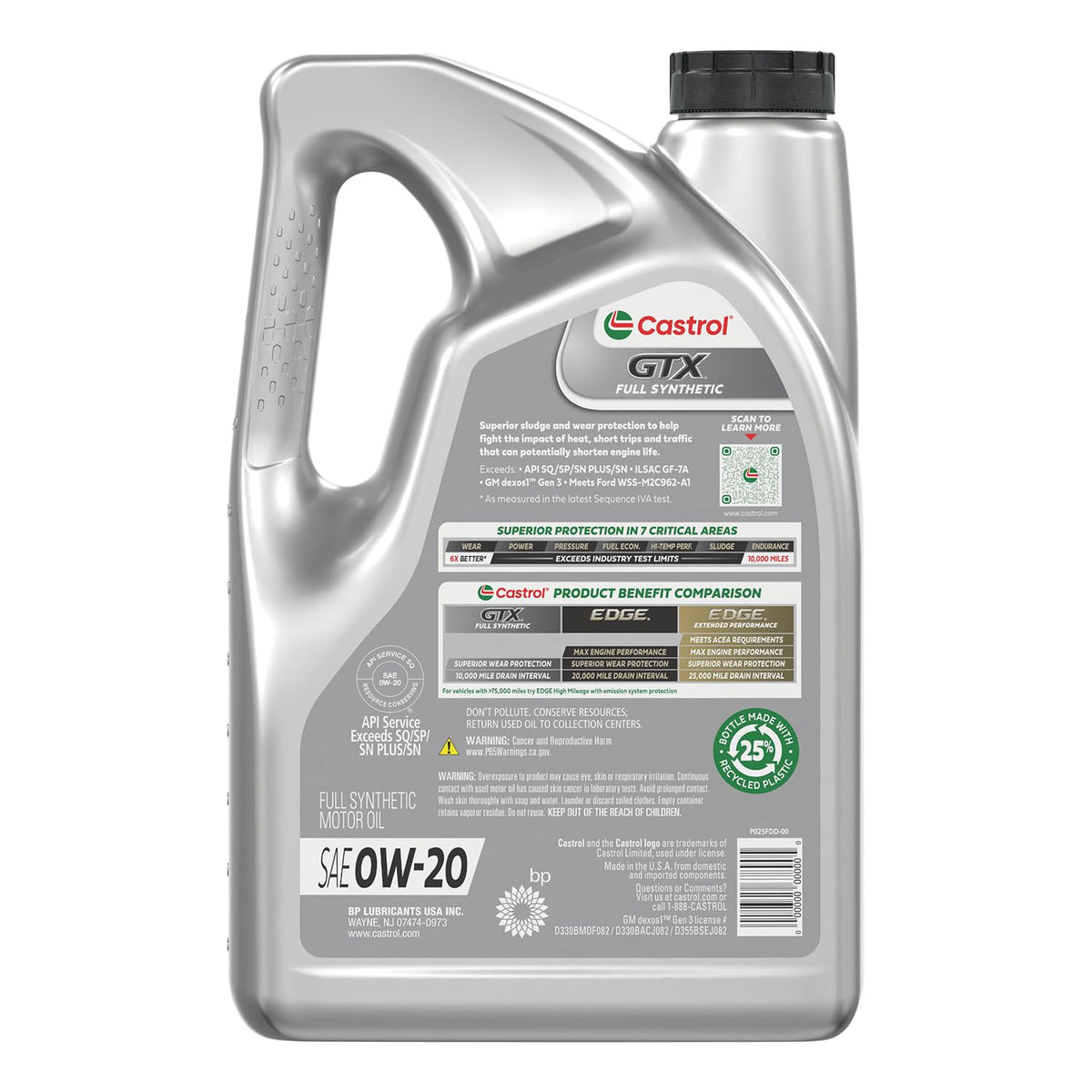 Full Synthetic 0W-20 Motor Oil, 5 Quarts, Pack of 3 U526386