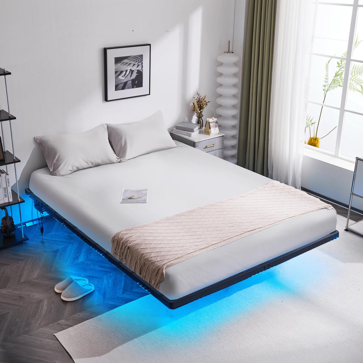 14 Inch Full Floating Bed Frame with USB Charging Station and LED Lights G527339