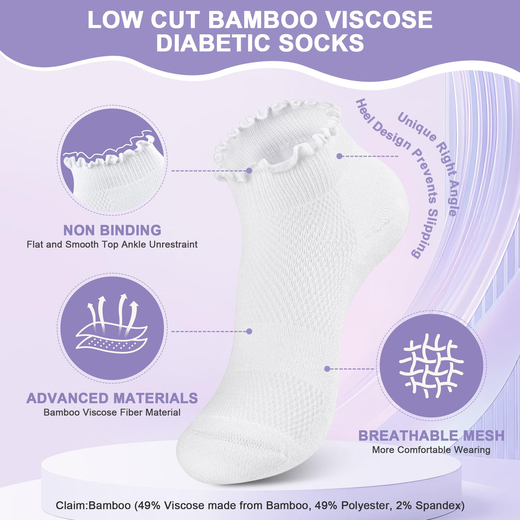White Low Cut Diabetic Ankle Socks 6 Pairs S37435