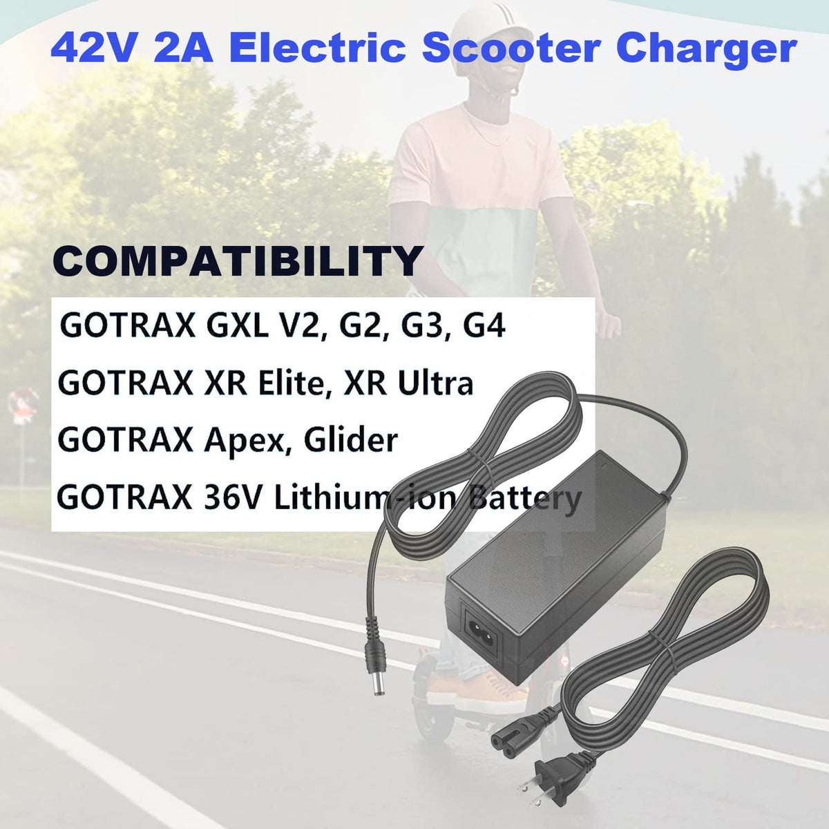 42V 2A Electric Scooter Charger Power Cord D1396