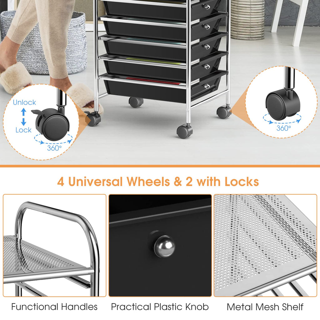 Rolling Utility Cart with 10 Drawers and Lockable Wheels G6355