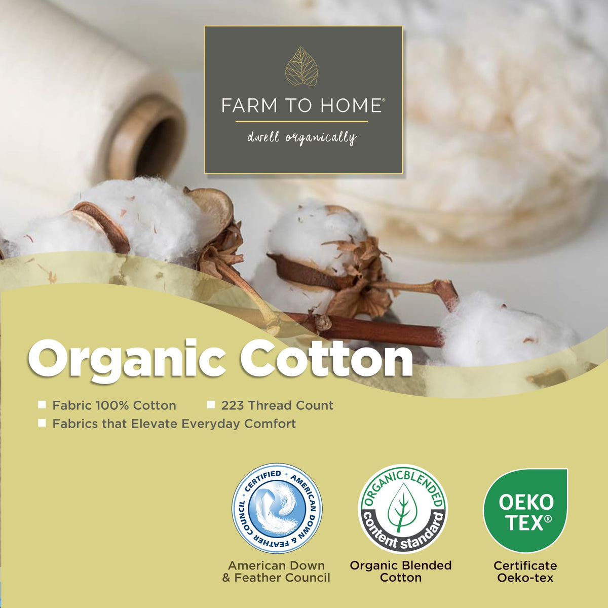 Feather and Down Pillows, 100% Organic Cotton Cover Z994406