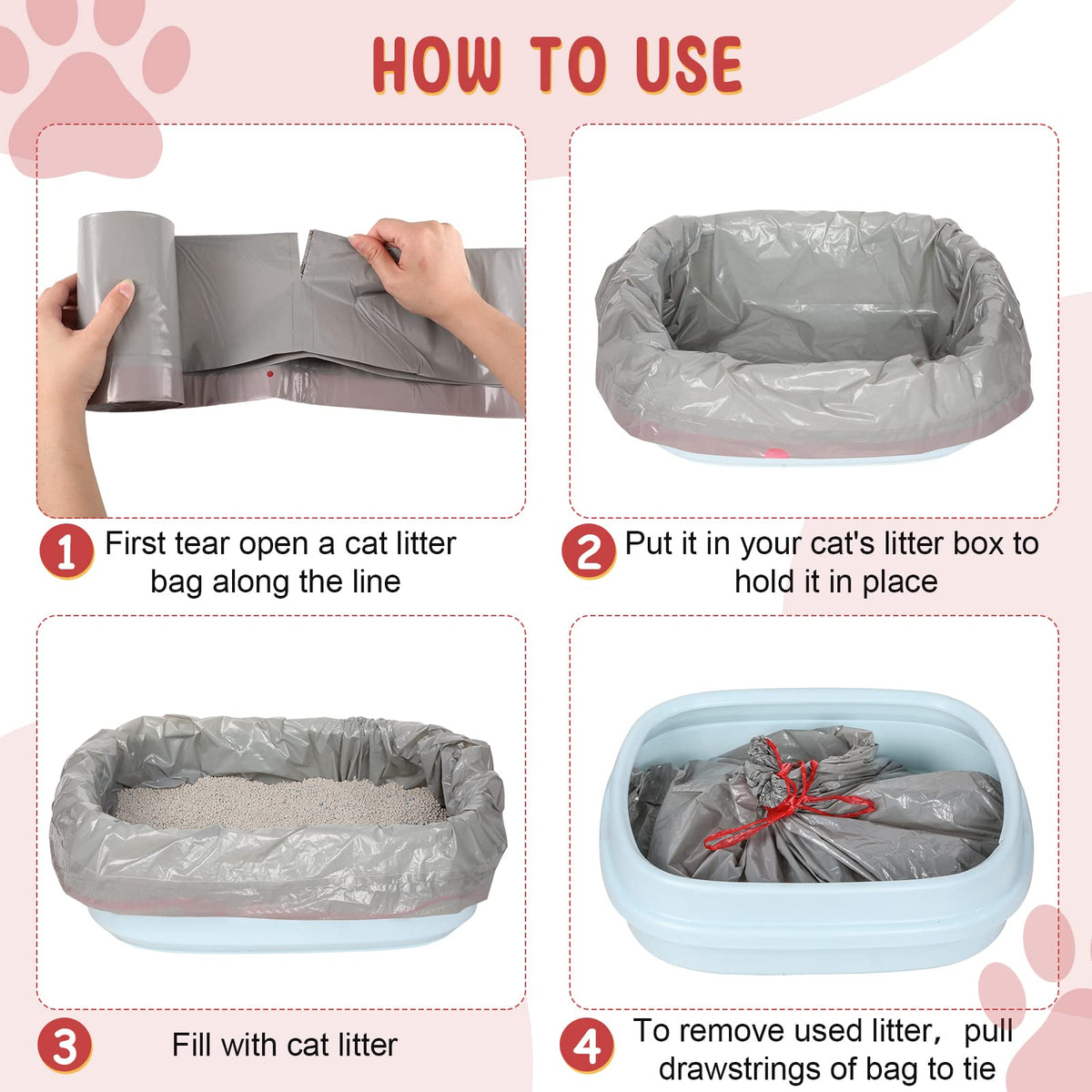50 Count Jumbo Cat Litter Box Liners 39 x 22 Inch Gray Red G686